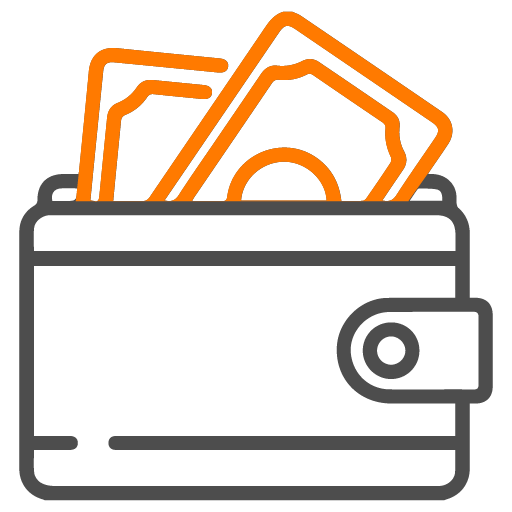 An orange and black wallet containing money, representing Purnartha's Lumpsum calculator.